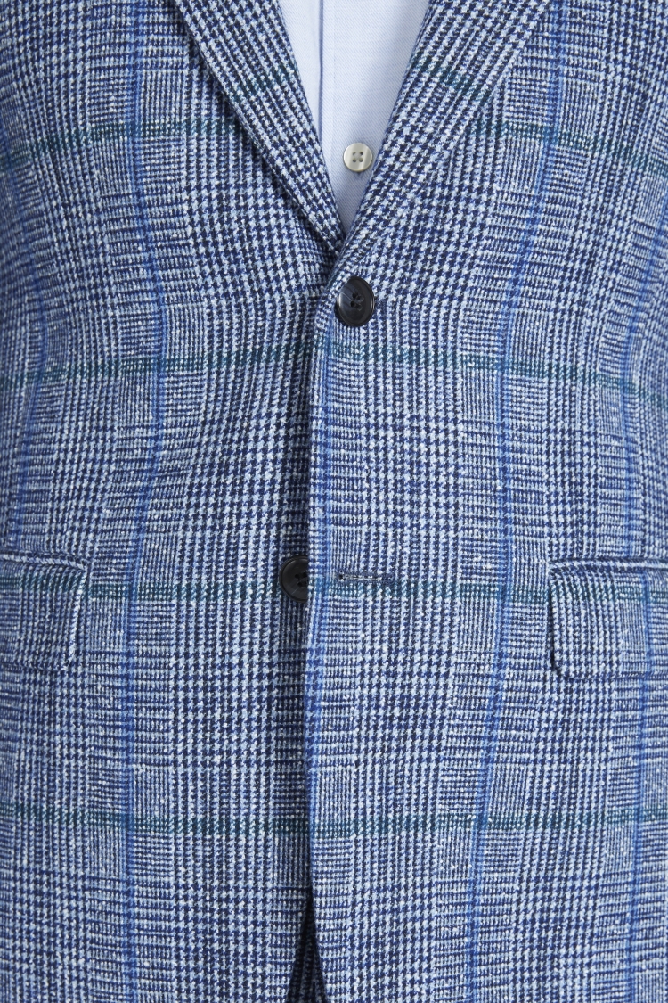 Slim Fit Blue Bouclé Check Jacket | Buy Online at Moss