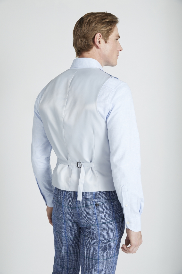 Slim Fit Blue Boucle Check Waistcoat