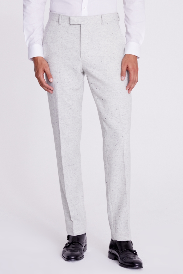 Light grey donegal tweed high waisted flat-front Slacks