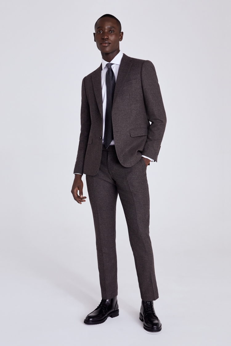 Slim Fit Brown Herringbone Suit