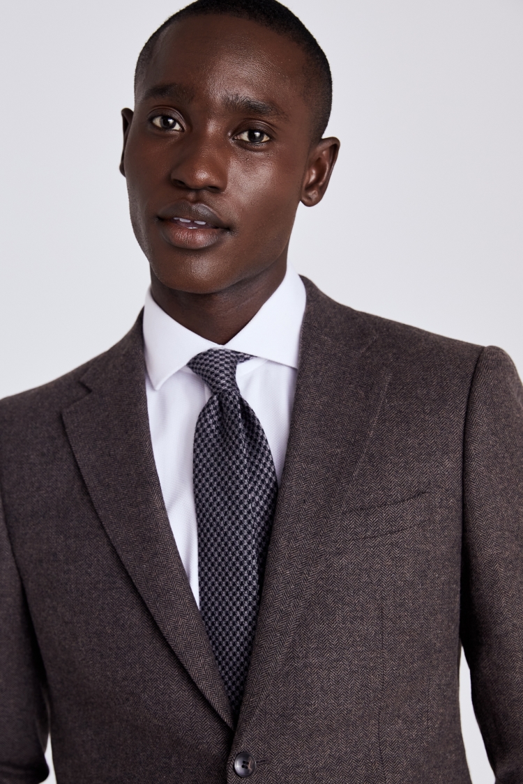 Slim Fit Brown Herringbone Suit