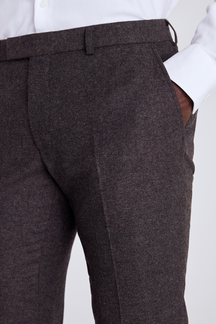 Slim Fit Brown Herringbone Trousers | Buy Online at Moss