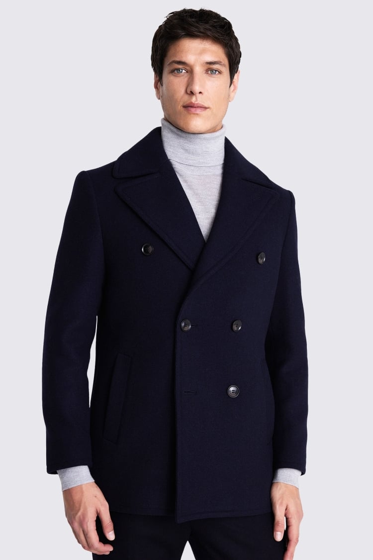 Mens mid shop length pea coat