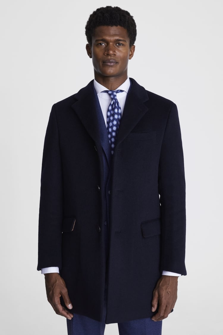 Navy Wool Cashmere Blend Overcoat