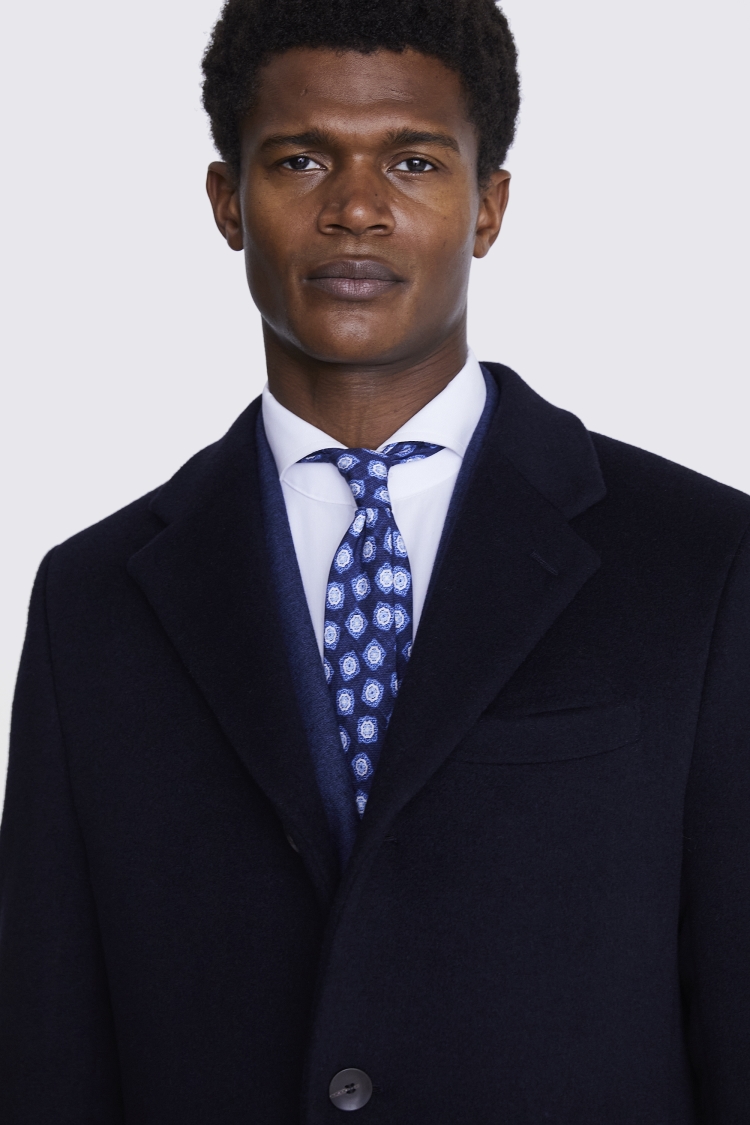 Navy Wool Cashmere Blend Overcoat