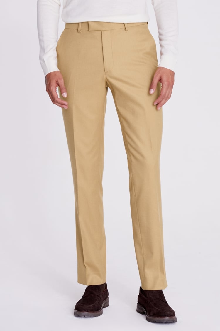 Slim Fit Camel Flannel Trousers | Buy Online at Moss