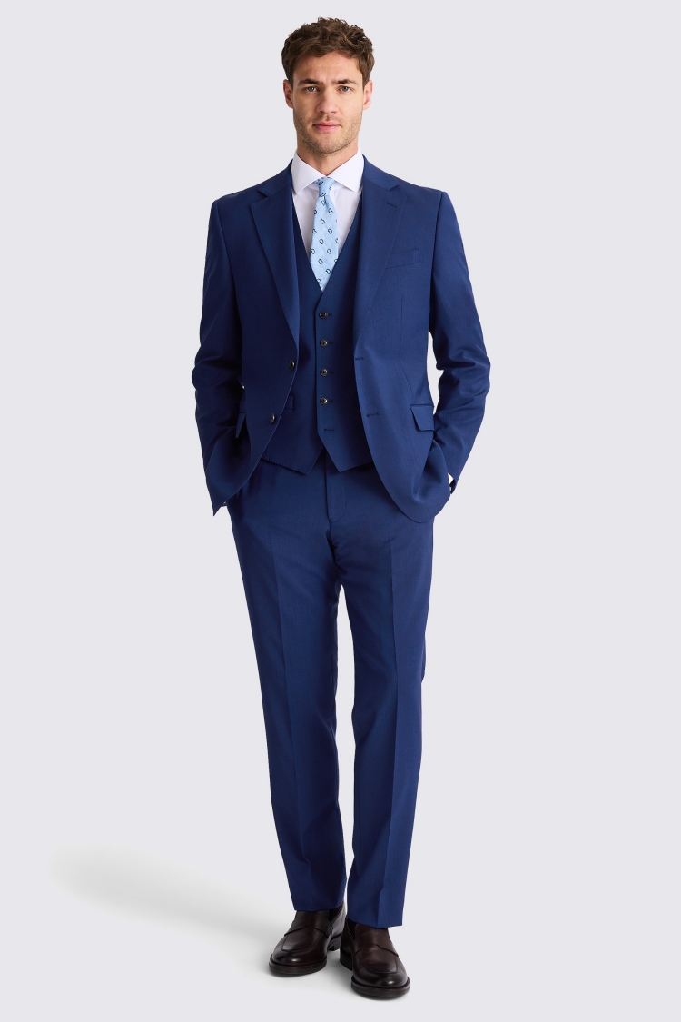 Patterned 2 Piece Slim Fit Light Blue Men Suit - Wessi