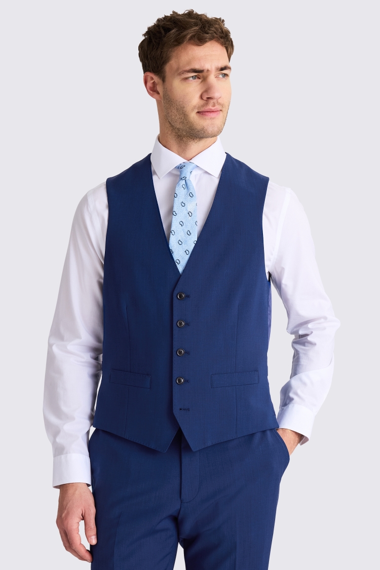 Royal blue suit store with grey waistcoat