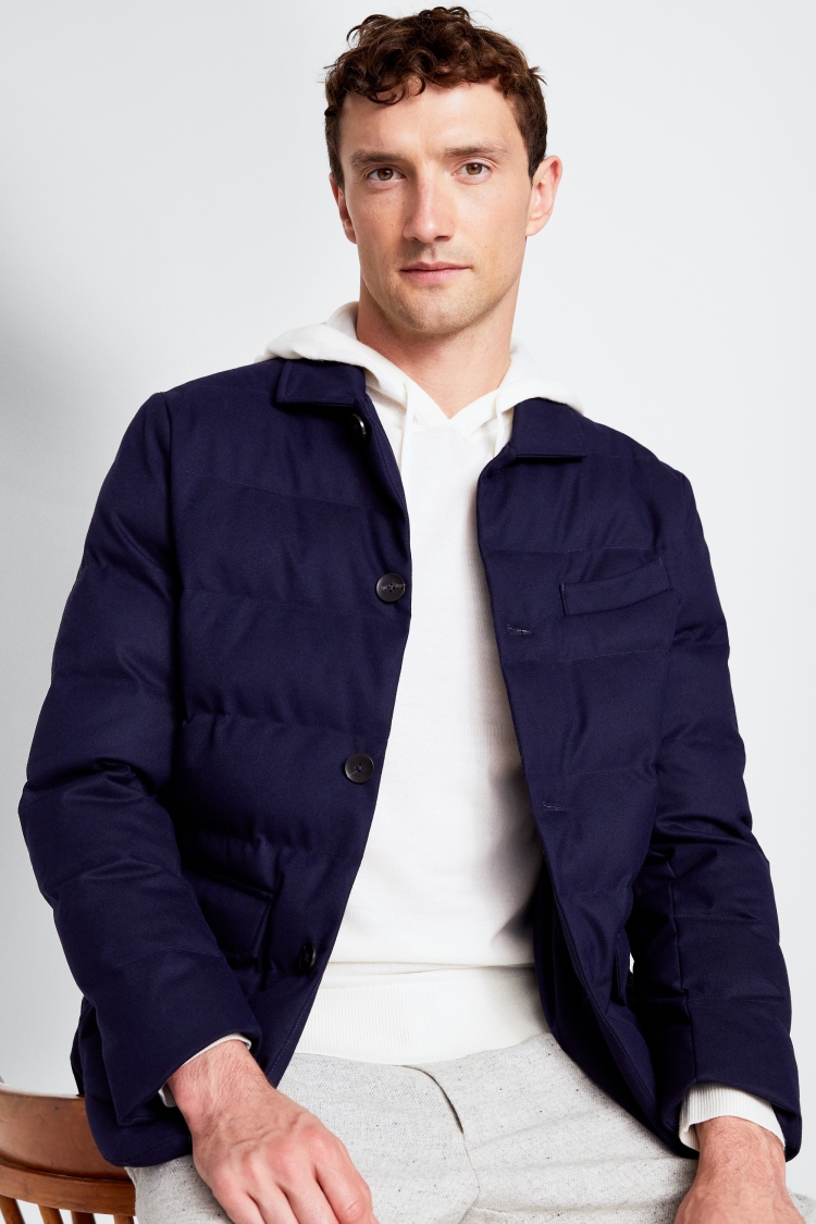 Navy Flannel Wadded Blazer | Buy Online at Moss