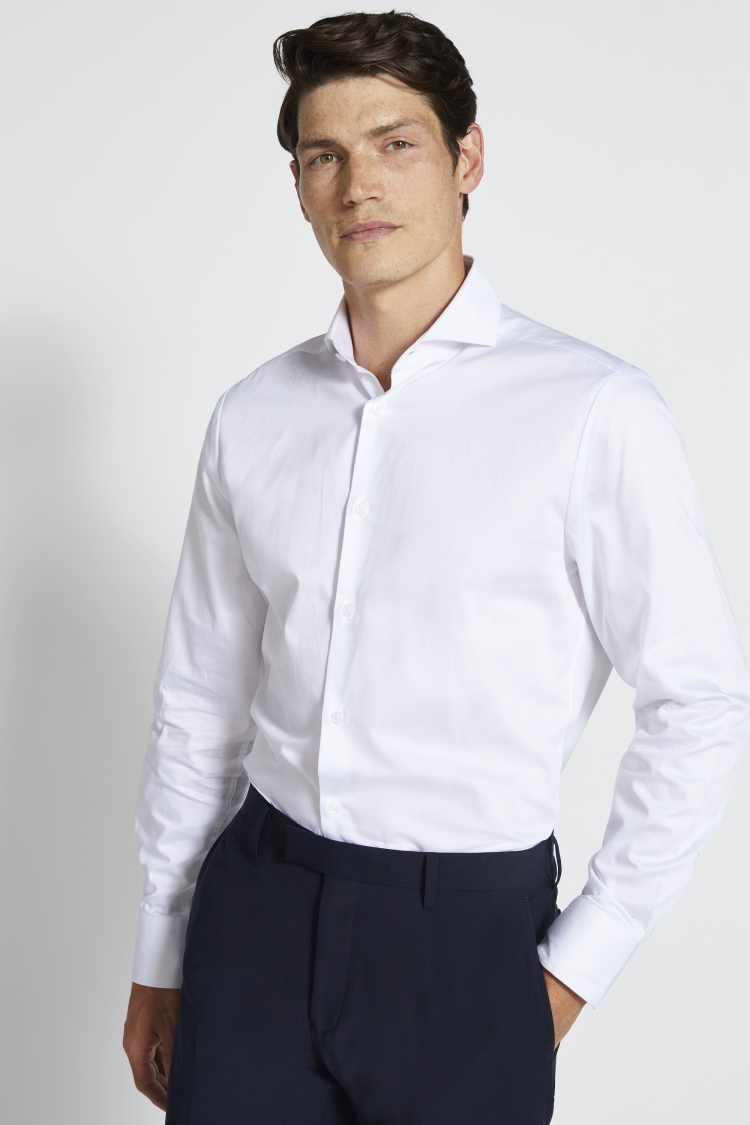 Tailored Fit White Satin Weave Shirt 