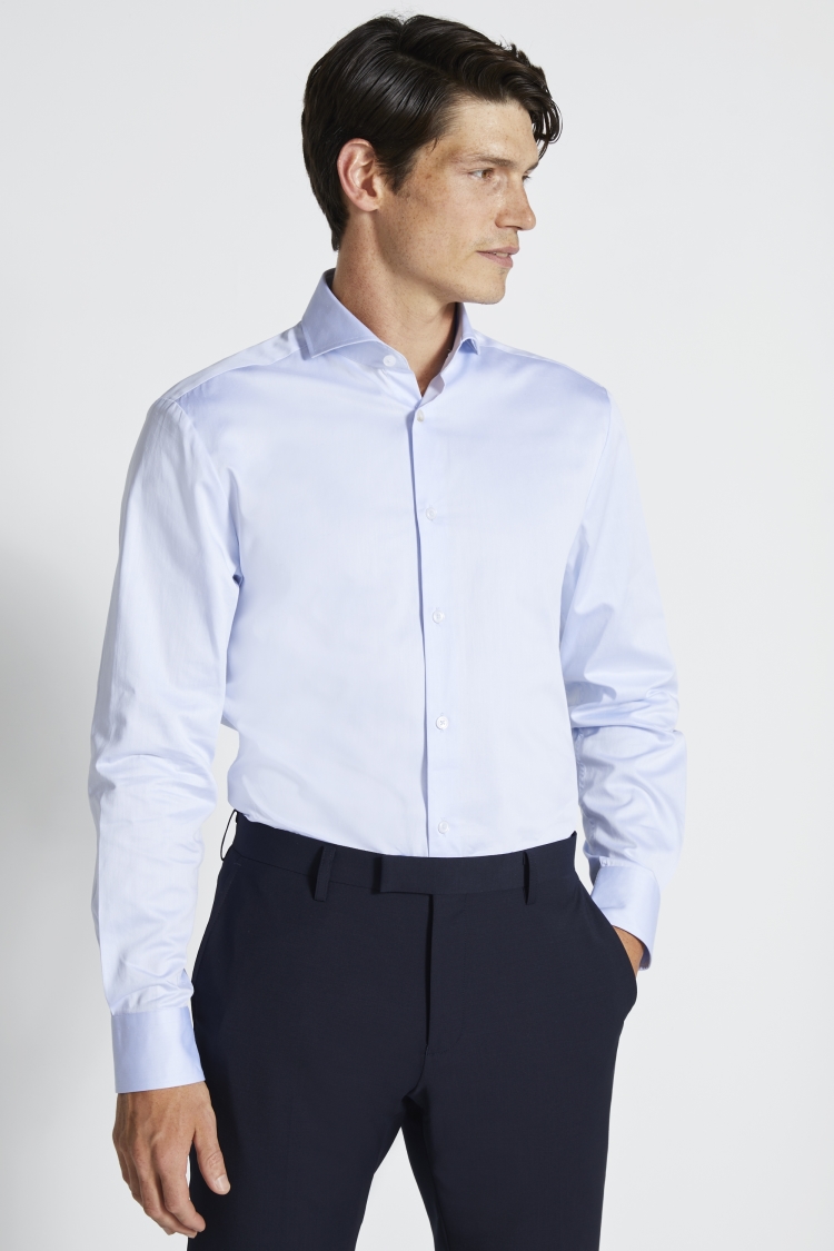 Tailored Fit Sky Blue Satin Weave Shirt | Buy Online at Moss
