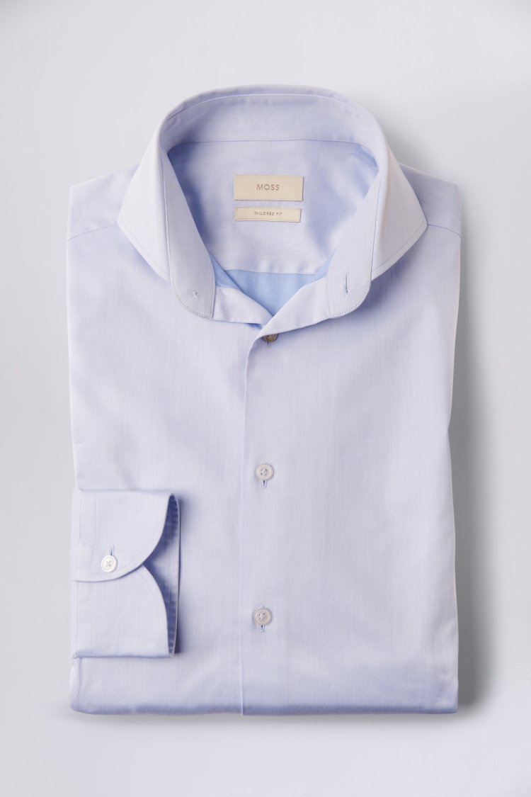 Tailored Fit Sky Blue Satin Weave Shirt 