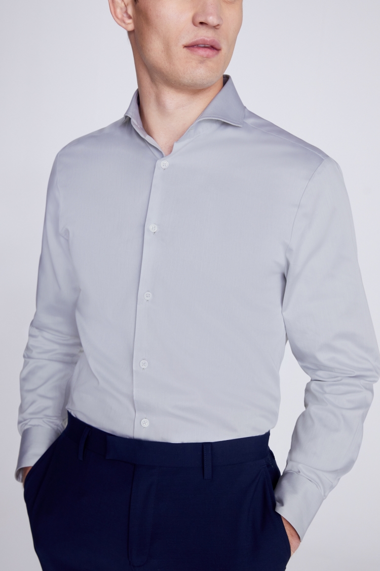 Tailored Fit Grey Satin Weave Shirt 