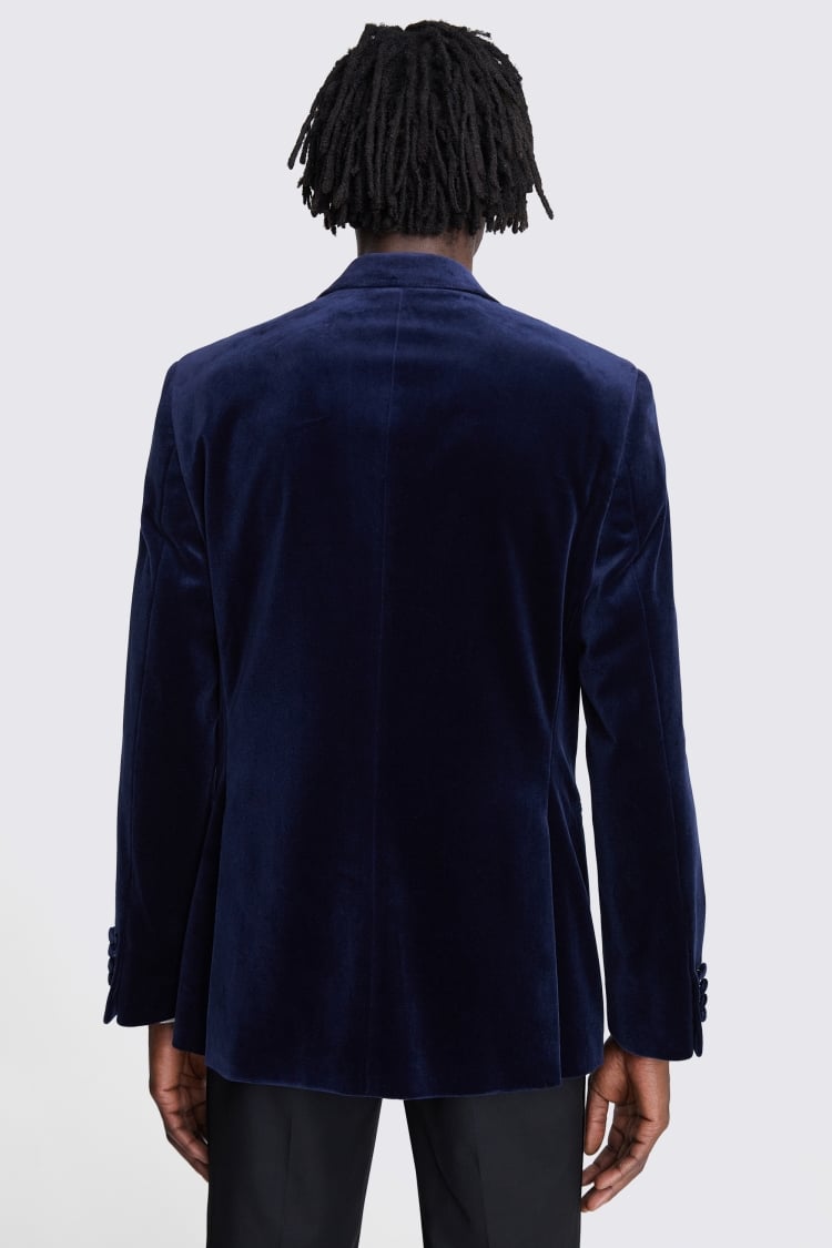 Mens Moss Blue Regular Fit Velvet Jacket - Blue