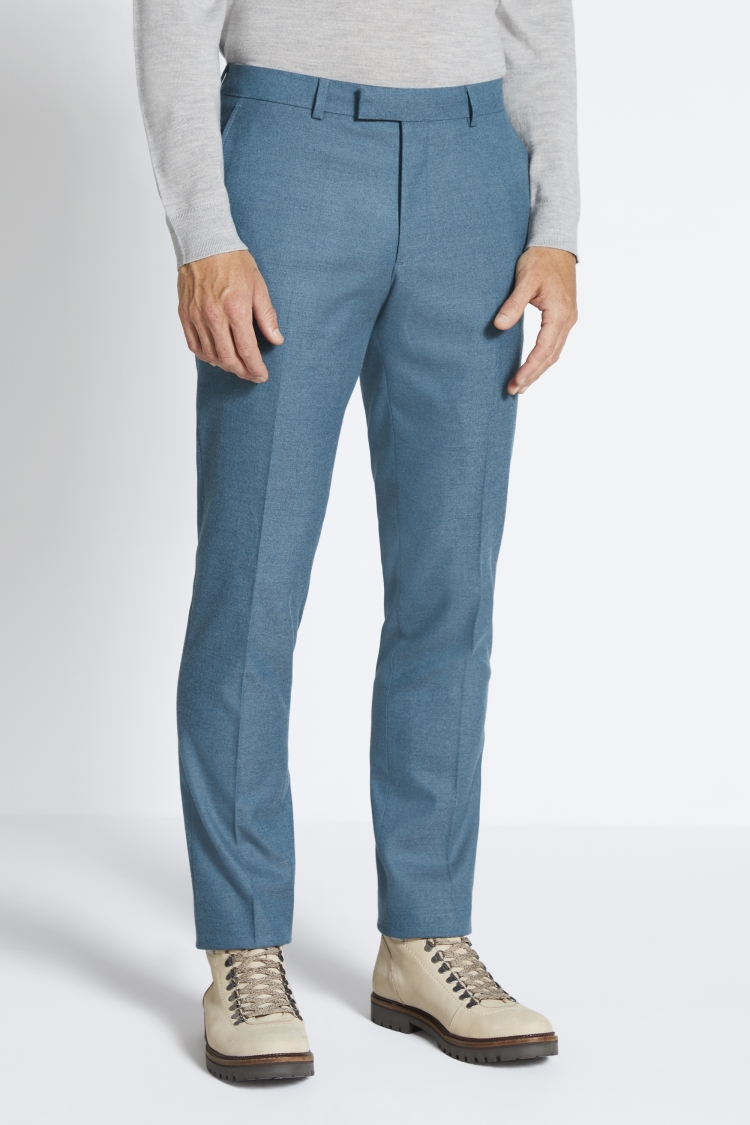 Slim Fit Teal Flannel Trousers