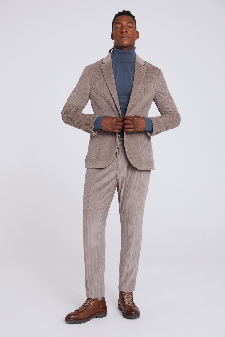 Slim Fit Taupe Corduroy Jacket