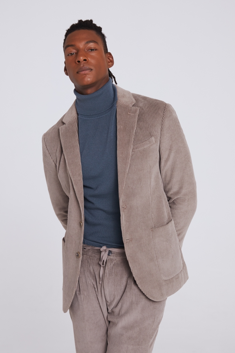 Slim Fit Taupe Corduroy Jacket