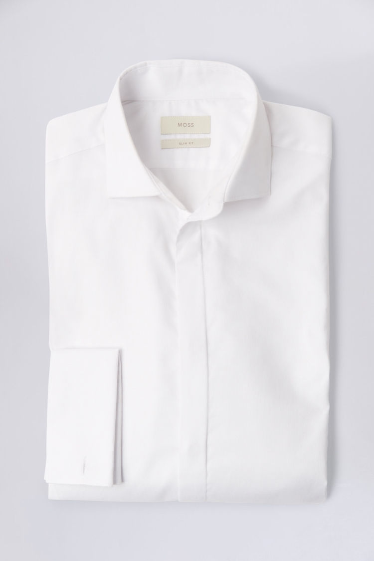 Slim Fit White Concealed Placket Dress Shirt
