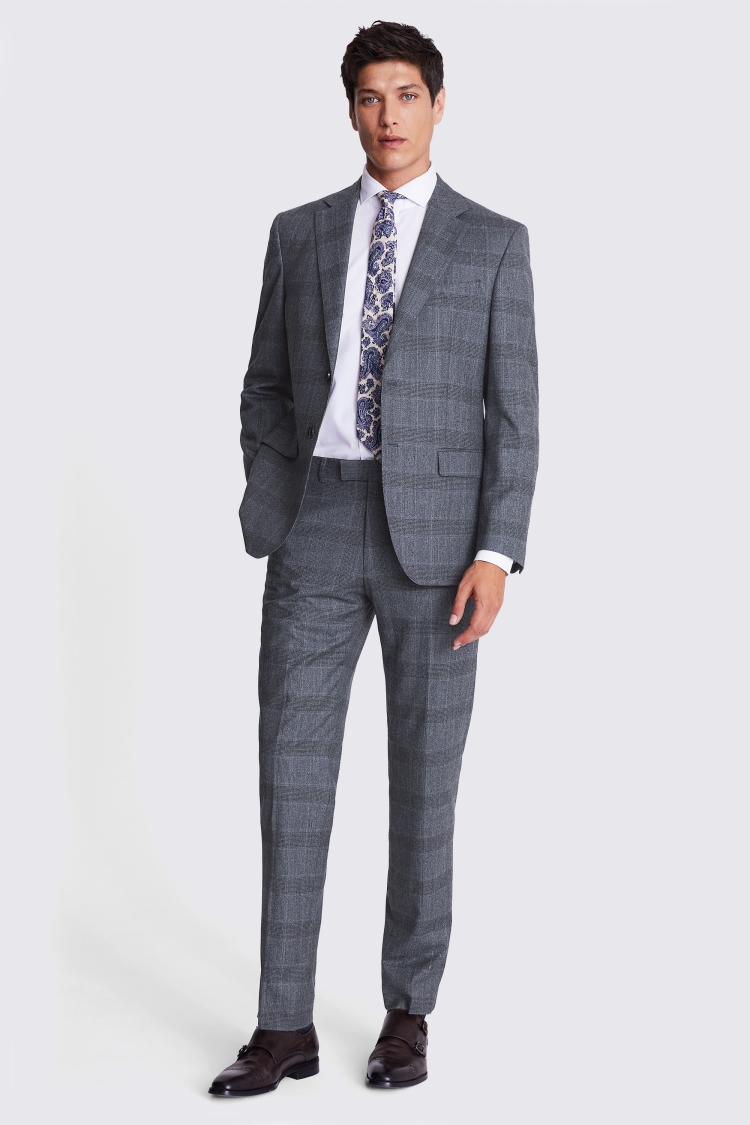 Italian Tailored Fit Grey Check Suit