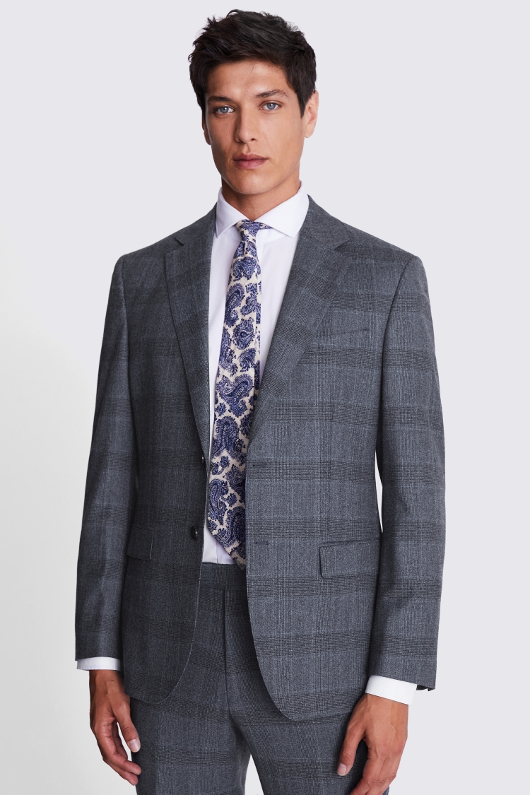 Italian Tailored Fit Grey Check Suit