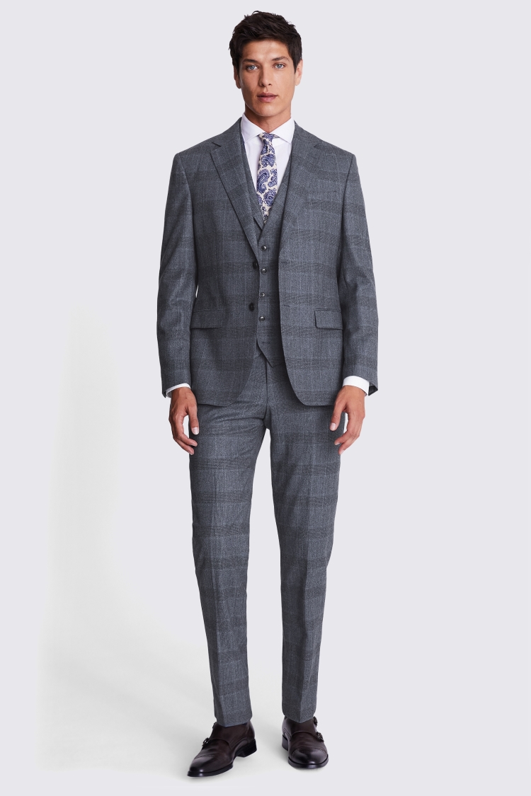 Italian Tailored Fit Grey Check Jacket