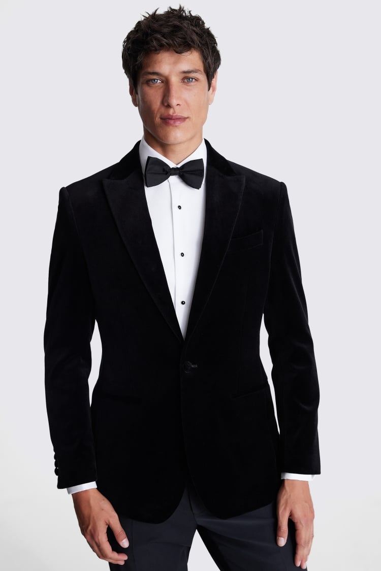 Regular Fit Black Velvet Jacket