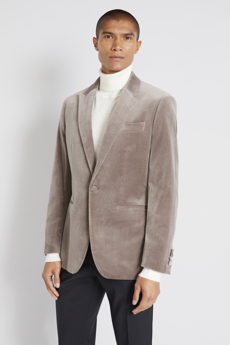 Tailored Fit Taupe Velvet Jacket | Buy Online at Moss