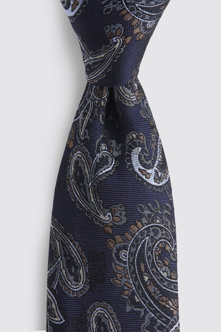 Navy & Brown Paisley Silk Tie