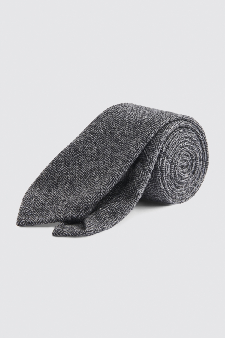 Charcoal Herringbone Tweed Unlined Tie