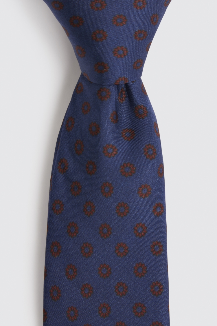 Navy & Brown Floral Geometric Silk Tie