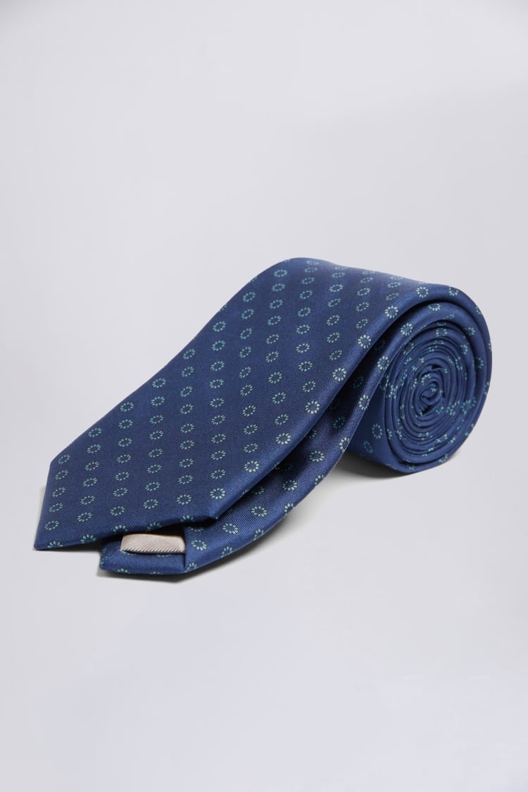 Navy & Blue Floral Geometric Silk Tie