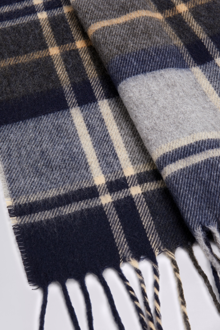 Navy Check Recycled Cashmink Scarf