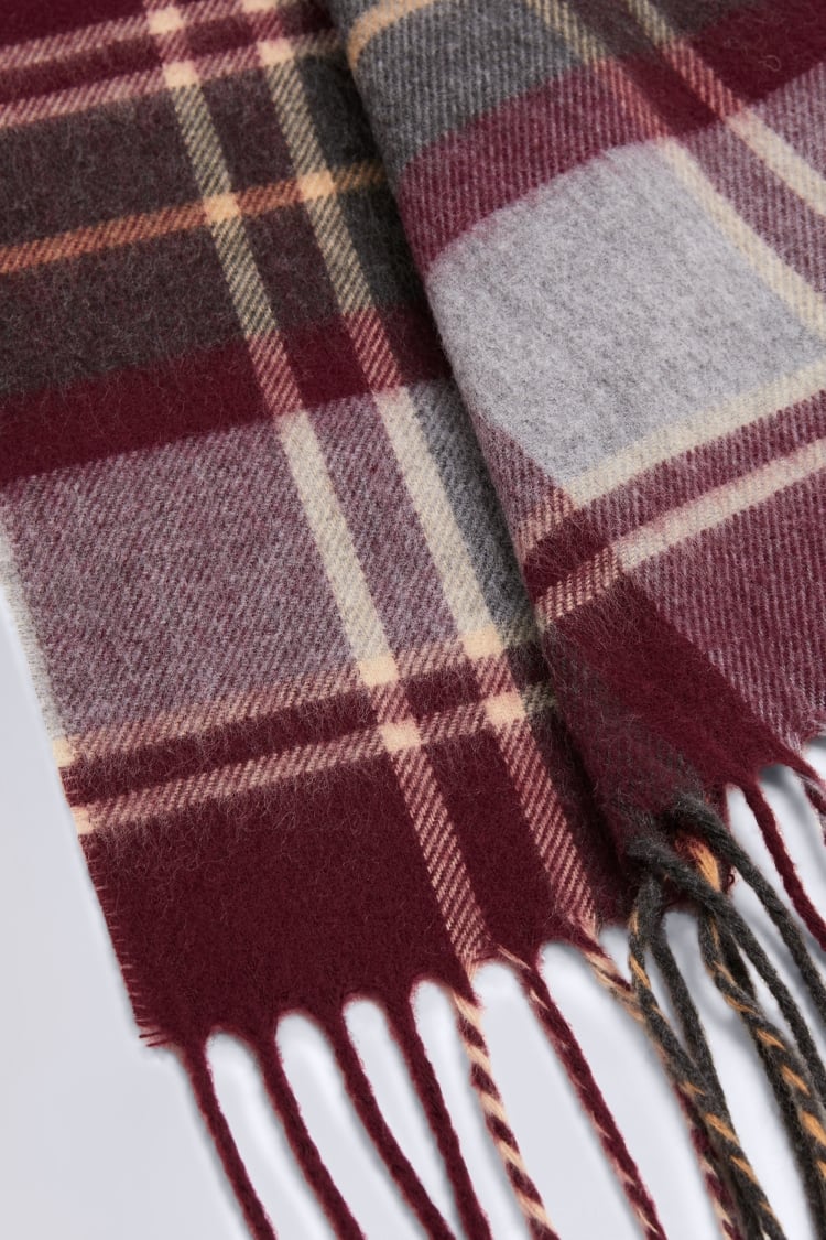 Burgundy Check Recycled Cashmink Scarf