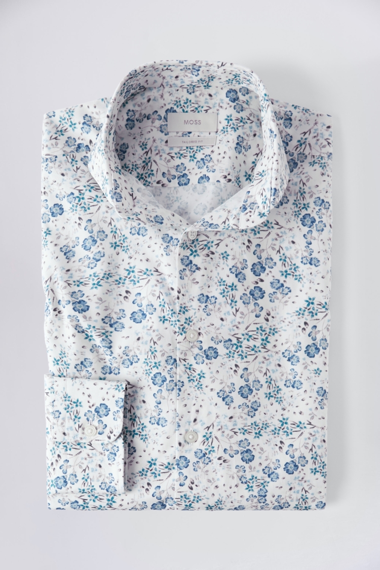 Tailored Fit Blue Ditsy Floral Shirt