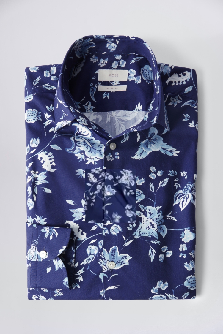 Tailored Fit Blue Floral Shirt