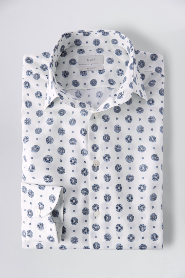 Tailored Fit Blue Geo Print Shirt