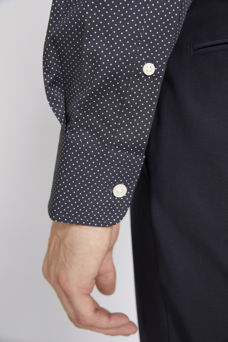 Tailored Fit Black and White Spot Stretch Shirt