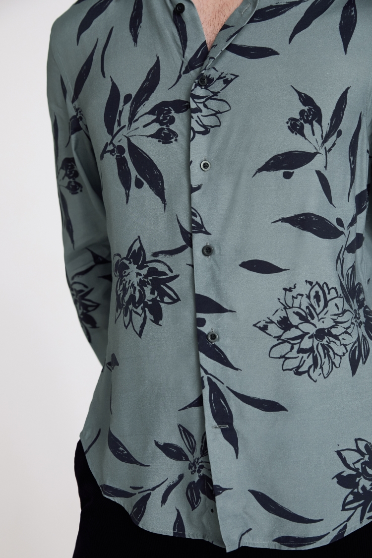 Tailored Fit Teal Floral Shirt