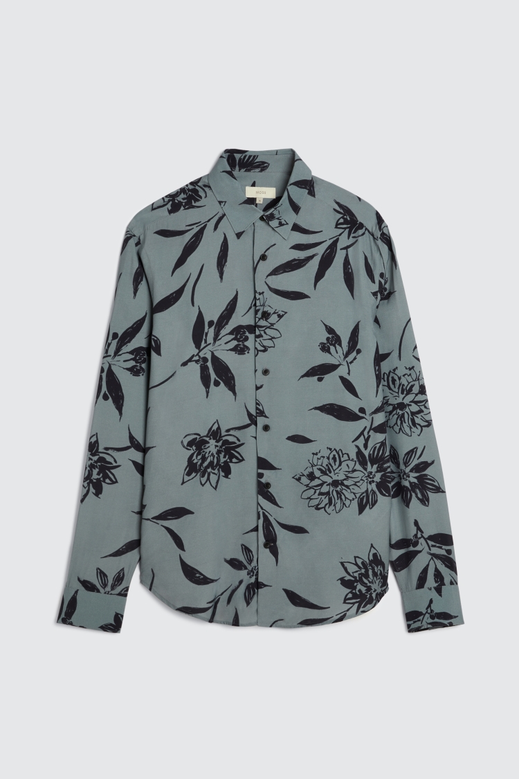Tailored Fit Teal Floral Shirt