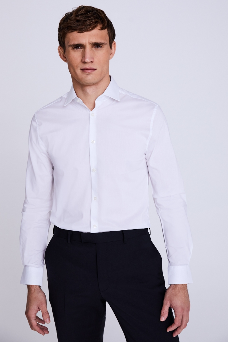 Slim Fit White Stretch Shirt with Navy Contrasts | Buy Online at Moss