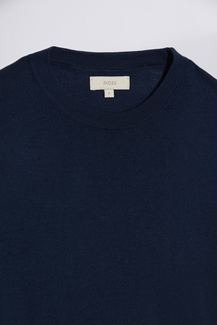 Iris Blue Merino Crew Neck T-Shirt | Buy Online at Moss