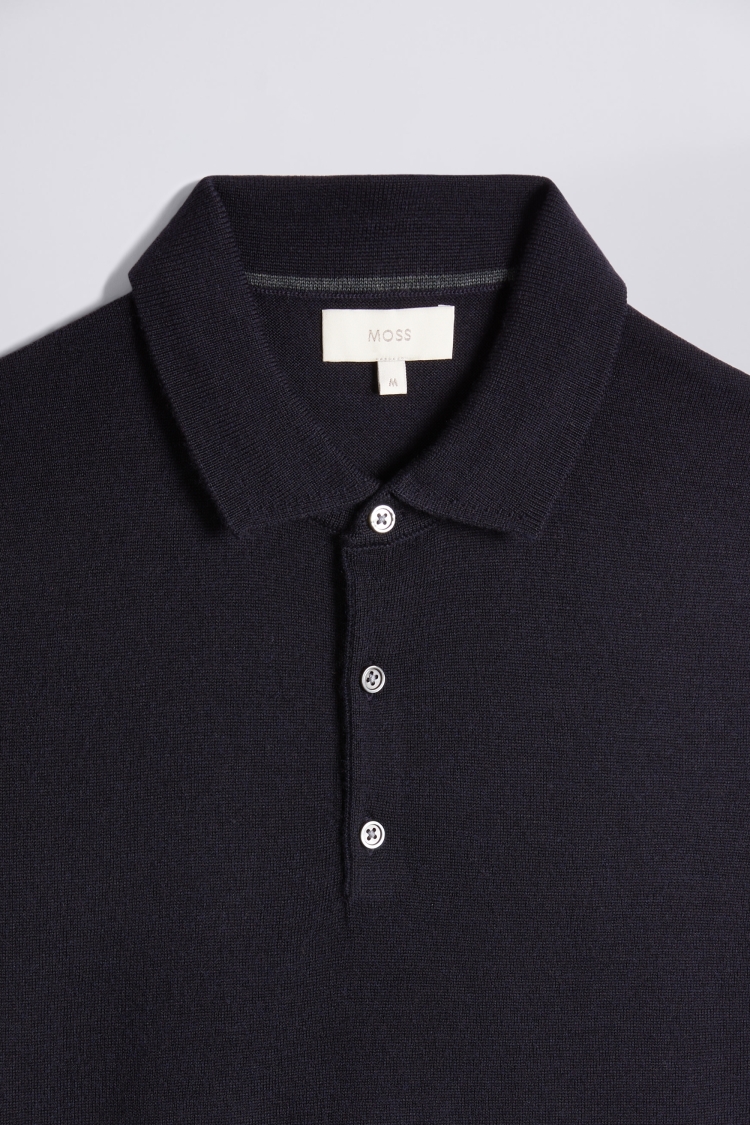 Navy Merino 3 Button Polo Shirt