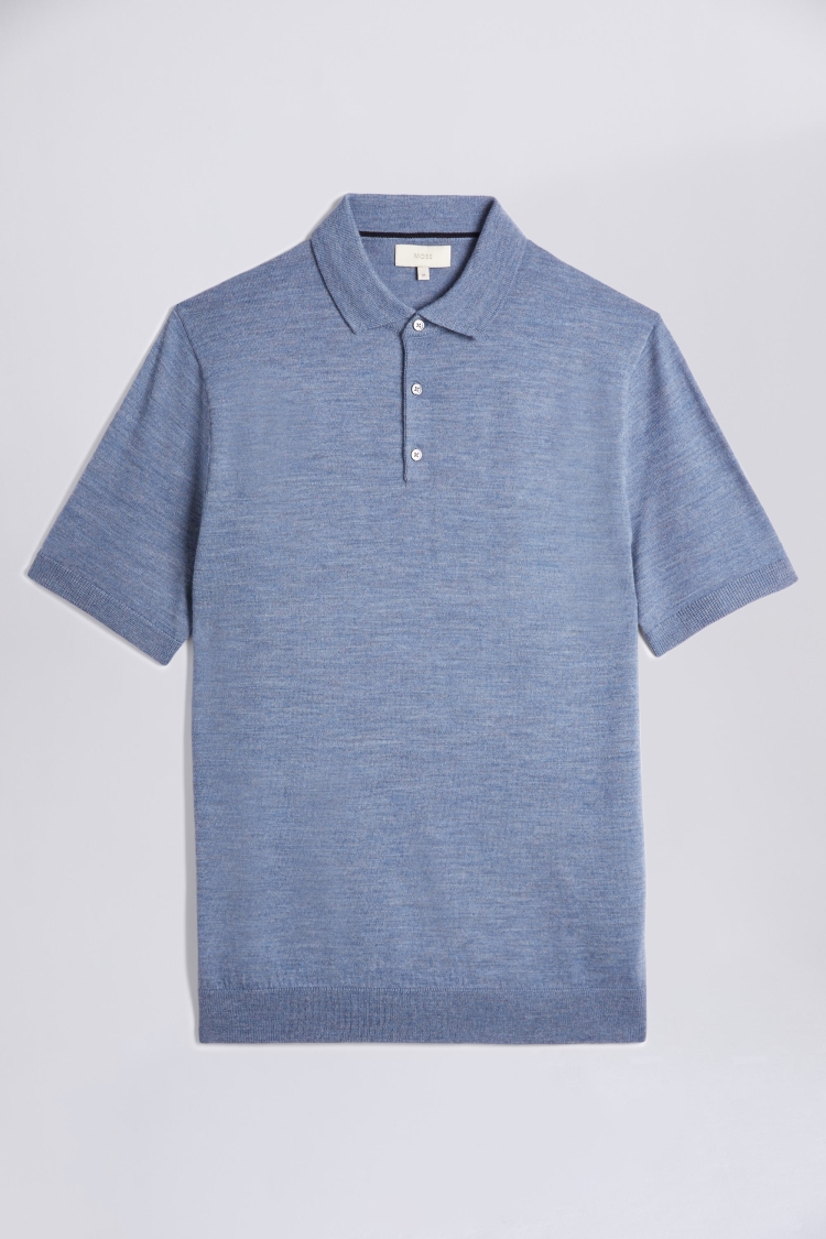 Blue Fog Merino 3 Button Polo Shirt