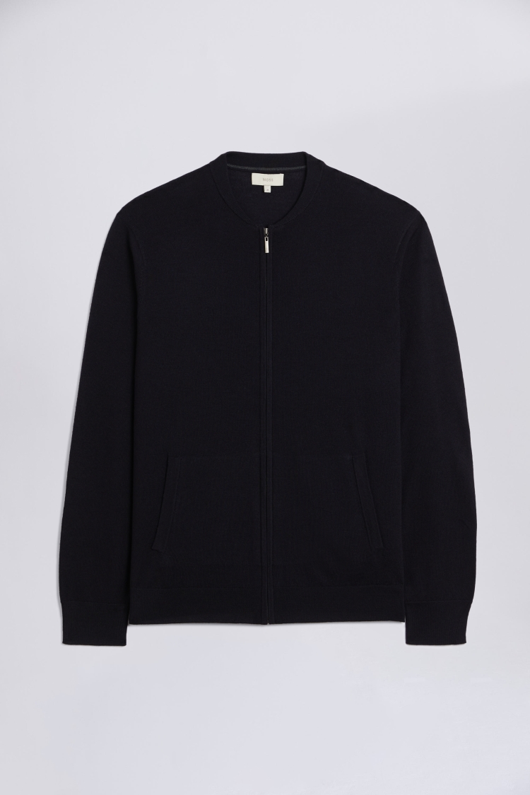 Navy Milano Knit Zip Through Cardigan | Buy Online at Moss