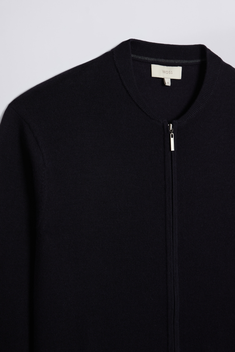 Navy Milano Knit Zip Through Cardigan