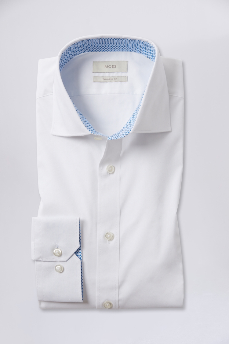 Tailored Fit White Stretch Contrast Shirt