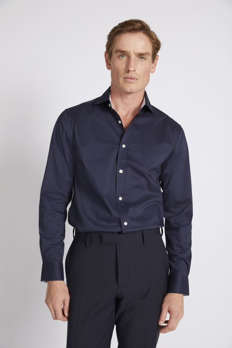 Tailored Fit Navy Stretch Contrast Shirt | Buy Online at Moss