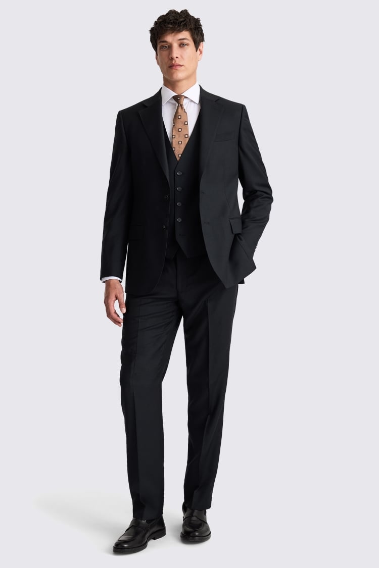 Regular Fit Black Twill Suit