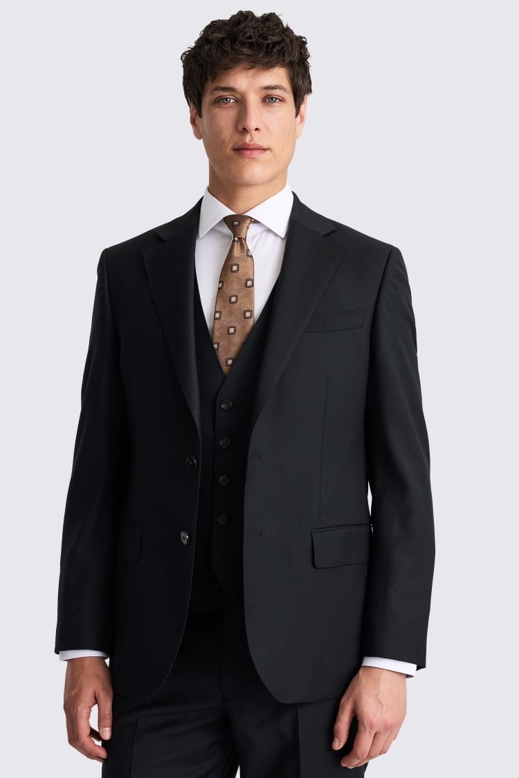 Regular Fit Black Twill Suit