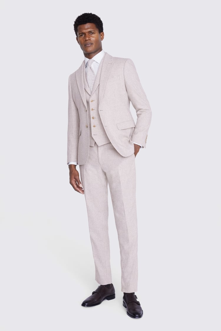 Slim Fit Off White Check Suit